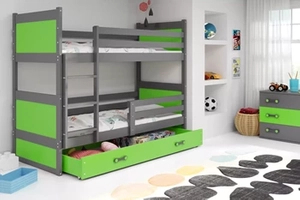 Stockbett für Jugendliche Richard, 90x200, mit Schublade, grau/grün