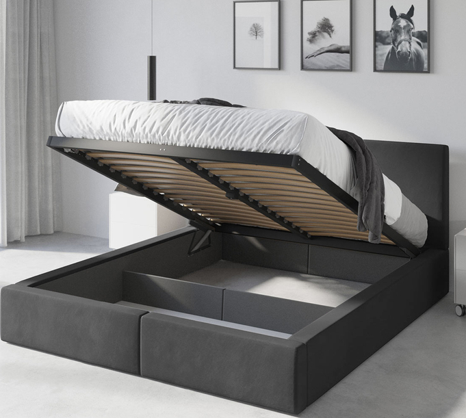 Polsterbett Schlafzimmerbett Doppelbett HILTON 180X200 mit Stauraum, graphit