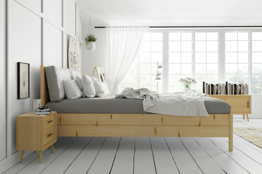 Holz-Bett 180x200 - Kontinentales Kiefernbett mit aufklappbarem Lattenrost