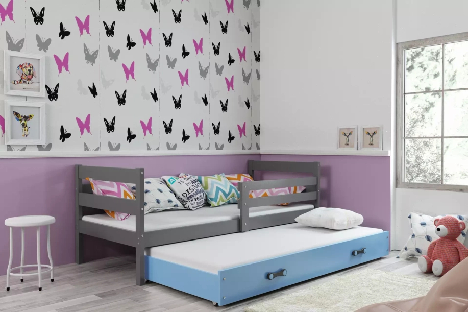 Ausziehbett für Jugendliche Erik, 90x190, mit Schublade, grau/blau