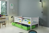 Jugendbett Lieb, 90x200, mit Schublade, weiß/grün