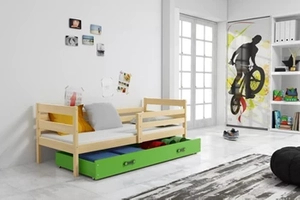 Jugendbett Erik, 80x190, mit Schublade, Kiefer/grün