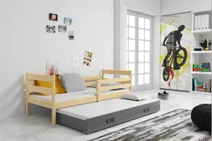 Ausziehbett für Jugendliche Erik, 90x190, mit Matratze und Schublade, Kiefer/grau