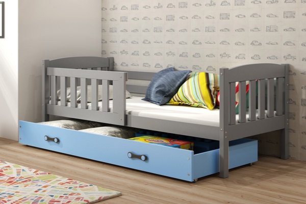 Jugendbett Jakob, 80x190, mit Matratze und Schublade, grau/blau