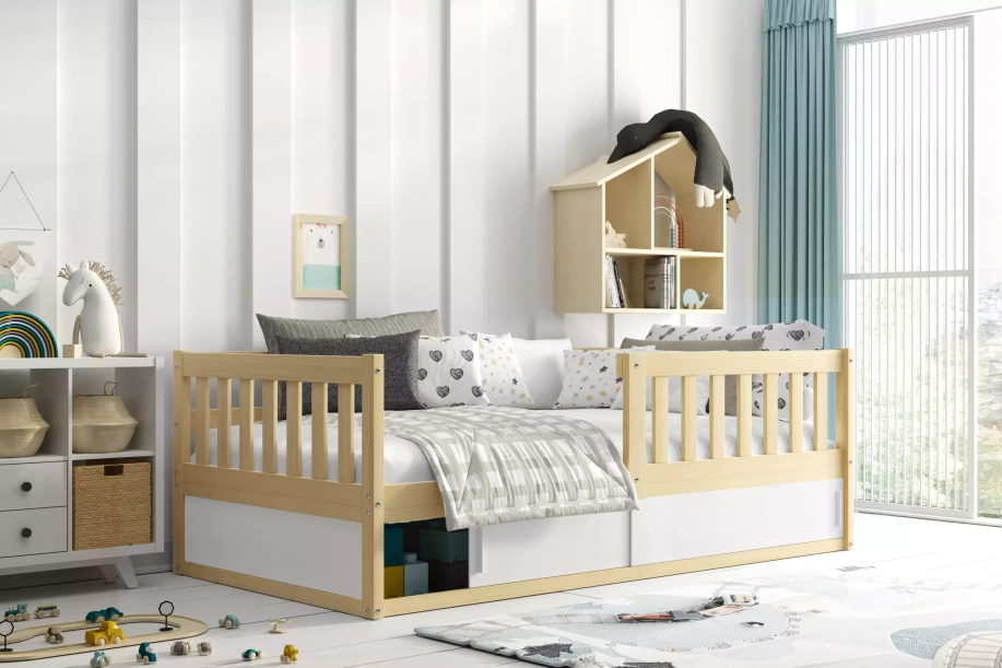 Kinderbett Smart, 80x160, mit Matratze und Stauraum, Kiefer