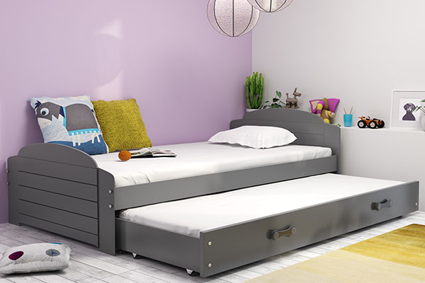 Ausziehbett für Jugendliche Lilly, 90x200, mit Matratze und Schublade, grau