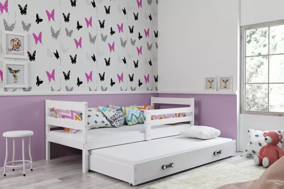 Ausziehbett für Jugendliche Erik, 90x190, mit Matratze und Schublade, weiß