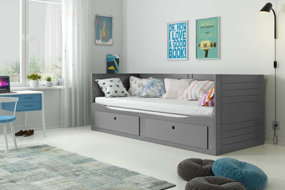 Ausziehbett für Jugendliche Tagesbett Hermes, 80X200 mit Schublade, grau