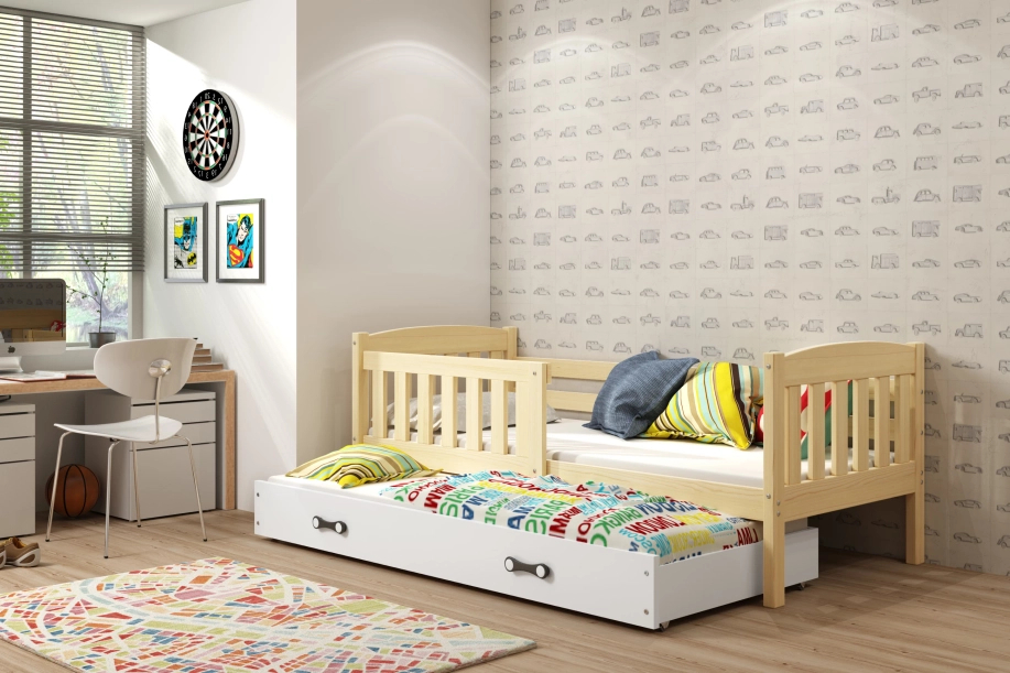 Ausziehbett für Jugendliche Jakob, 80x190, mit Schublade, Kiefer/weiß