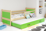 Ausziehbett für Jugendliche Richard, 80x190, mit Schublade, Kiefer/grün