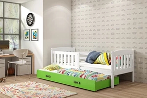 Ausziehbett für Jugendliche Jakob, 80x190, mit Matratze und Schublade, weiß/grün