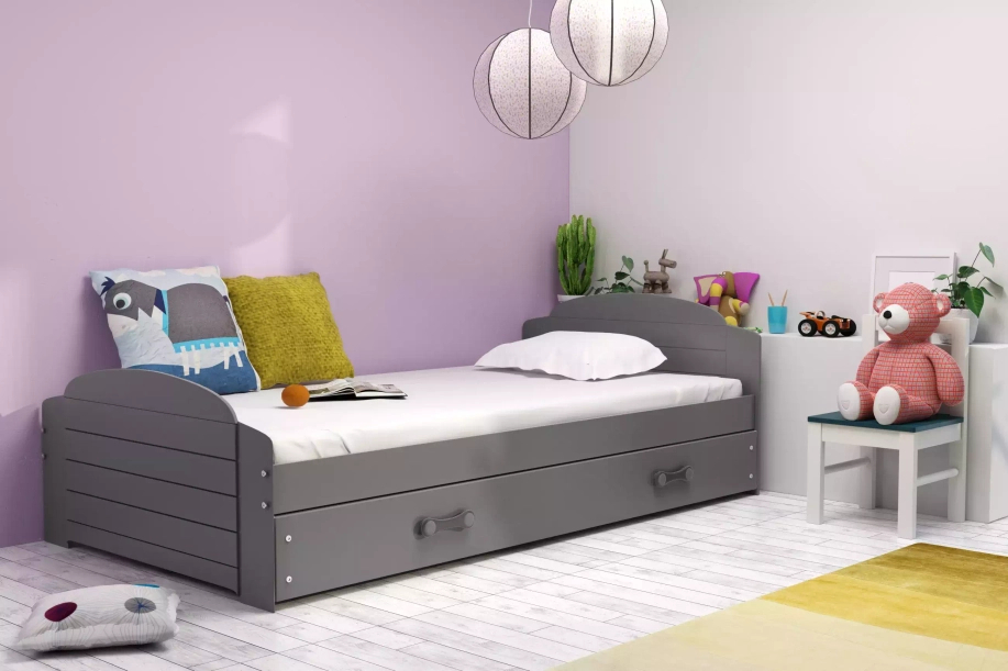 Jugendbett Lilly, 90x200, mit Matratze und Schublade, grau