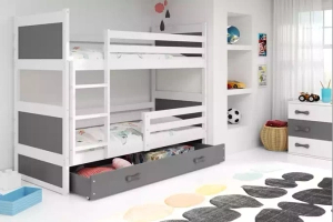 Stockbett für Jugendliche Richard, 90x190, mit Schublade, weiß/grau
