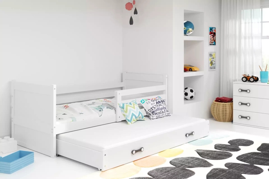 Ausziehbett für Jugendliche Richard, 90x190, mit Matratze und Schublade, weiß